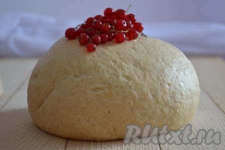 В глубокой миске взбить венчиком сырое яйцо с солью и оставшимся сахаром. В миску влить оставшиеся 100 миллилитров тёплого молока (температура молока должна быть около 38-40 градусов) и запенившуюся опару. В несколько приёмов добавить в миску муку, начиная замес теста сперва столовой ложкой. Затем, постепенно подсыпая муку, продолжить замес руками. Ориентируйте не на указанное в рецепте количество муки, а на консистенцию теста, которое вы замешиваете. Тесто должно получиться мягким, приятным в работе, не липнущим к поверхности и к рукам.&nbsp;Накрыть тесто полотенцем и убрать в тёплое место, примерно, на час. По прошествии часа тесто станет достаточно пористым и хорошо увеличится в объёме (примерно, вдвое).