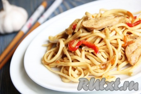 Рецепт лапши удон с курицей и овощами