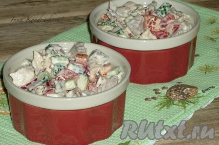 Рецепт салата с языком и курицей