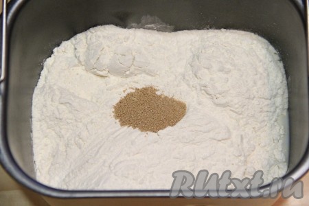 Далее добавить муку, дрожжи, соль и включить режим хлебопечки "Замес теста" (этот режим у меня занимает 1 час 30 минут). Если замешивать тесто вручную, то в тёплом молоке нужно растворить дрожжи, подождать появления пышной шапочки. Затем в глубокой миске соединить яйцо, подошедшие дрожжи, сахар, растопленное сливочное масло и соль, слегка перемешать смесь, а затем добавить просеянную муку и замесить тесто. Оно должно получиться мягким и пластичным. Оставить тесто часа на 1,5 в теплом месте, не забыв накрыть полотенцем.
