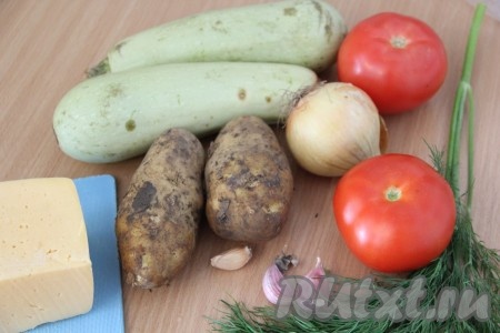  Подготовить продукты для приготовления овощной запеканки с сыром.