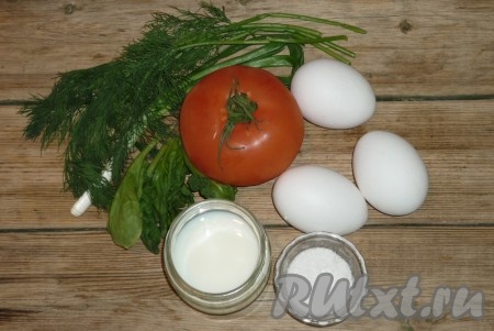 Подготовить продукты для приготовления омлета в порционных формочках в духовке.