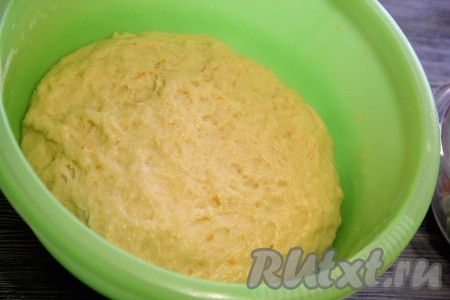  Вот так у меня поднялось и округлилось тесто по прошествии 1,5 часов.