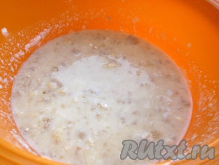 Все тщательно перемешиваем и ставим опару в теплое место до появления пышной шапочки.
